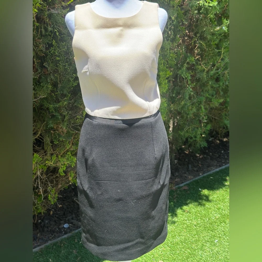 Michael Kors Two-Tone Sleeveless Mini Dress Ivory/Black Wool Crepe Size 6 - Picture 7 of 7